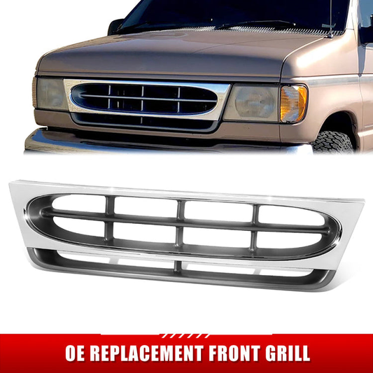 PARRILLA GRILLE - FD ECNOLNE VAN '92-'96/'97-'07/ GRILLE ASS'Y 97-02/ CHROME/GRAY/ (COMPOSITE HEAD LIGHT)//PARTS.NO,FO1200337//OEM NO,F8UZ8200AAA
