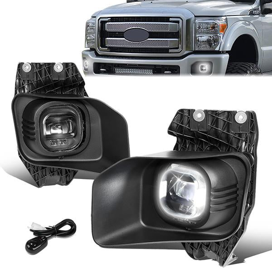 FAROS DE NIEBLA 11-16 FORD F-250, F-350, F-450, F-550 SUPER DUTY - PROJECTOR LED - WITH SWITCH, BLACK BEZEL - CHROME / CLEAR