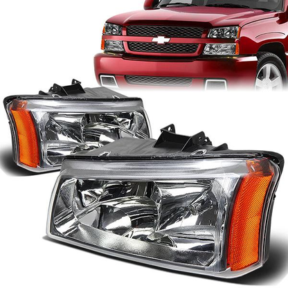 FAROS 03-04 CHEVY SILVERADO 2500 / 03-06 CHEVY AVALANCHE 1500 , 2500 / 03-06 CHEVY SILVERADO 1500 , 1500HD , 2500HD , 3500 2/4-DOOR - FITS MODELS WITHOUT FACTORY CLADDING ONLY - 2PC - CHROME HOUSING / AMBER CORNER - 9006 LOW BEAM / 9005 HIGH BEAM