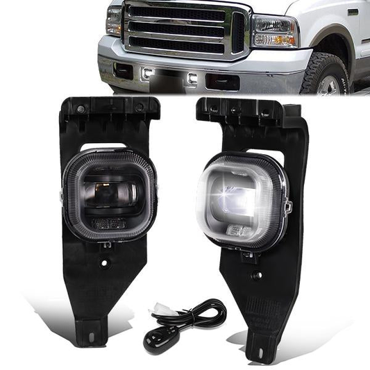 FAROS DE NIEBLA 05-07 FORD F-250, F-350, F-450, F-550 SUPER DUTY / 2005 EXCURSION - PROJECTOR LED - WITH SWITCH, BLACK BEZEL - CHROME / CLEAR