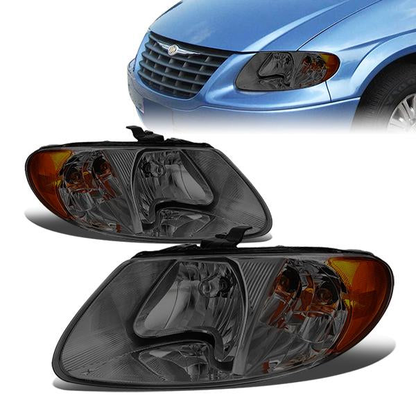 FAROS 01-07 CHRYSLER TOWN & COUNTRY / 01-07 DODGE CARAVAN / 01-07 DODGE GRAND CARAVAN / 01-03 CHRYSLER VOYAGER - FIT MODELS WITH 113 WHEEL BASE ONLY - OE STYLE - CHROME HOUSING / SMOKED LENS / AMBER CORNER - 9007 LOW BEAM / HIGH BEAM