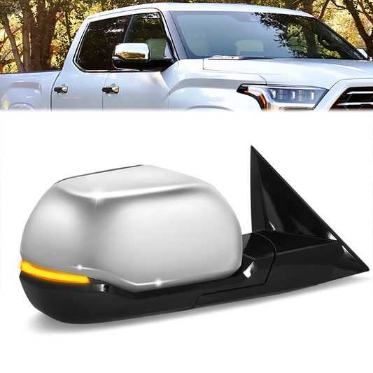 RETROVISOR MIRROR - OE STYLE - TOYOTA TUNDRA 22-24 - TOYOTA SEQUOIA 23-24 - WITH POWER WITH HEATED WITH SIGNAL WITH BLIND SPOT - CHROME COVER - PASSENGER SIDE - SMOOTH - BLACK / CHROME