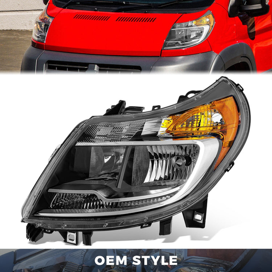FAROS RAM PROMASTER 1500 2014-2022 / RAM PROMASTER 2500 2014-2022 / RAM PROMASTER 3500 2014-2022 - WITHOUT DAYTIME RUNNING LAMPS - OE STYLE - H7 LOW & HIGH BEAM / 2827 SIDE MARKER / 7443 TURN SIGNAL - CHROME HOUSING - LEFT