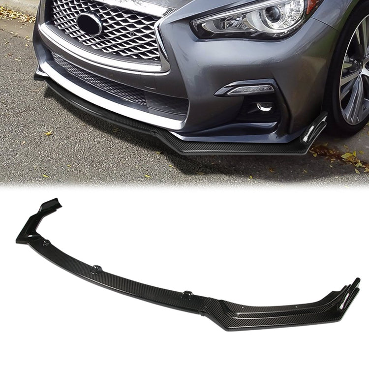 LIP FRONTAL 18-22 INFINITI Q50 - FITS NON SPORT TRIM MODELS ONLY - REQUIRES DRILLING BUMPER FOR INSTALLATION - 3PC - REAL CARBON FIBER