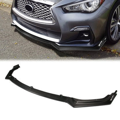LIP FRONTAL 18-22 INFINITI Q50 - FITS NON SPORT TRIM MODELS ONLY - REQUIRES DRILLING BUMPER FOR INSTALLATION - 3PC - REAL CARBON FIBER