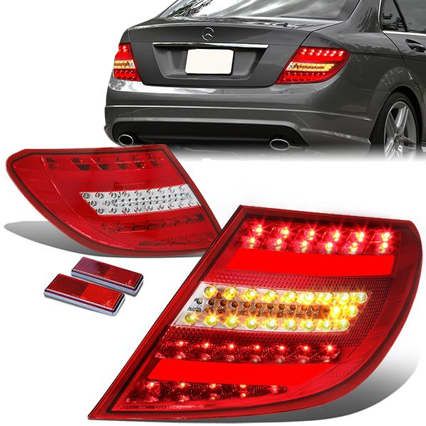 FAROS TRASEROS 12-14 MERCEDES BENZ C-CLASS W204 4-DOOR - 3D STRIP - LED - RED / CLEAR