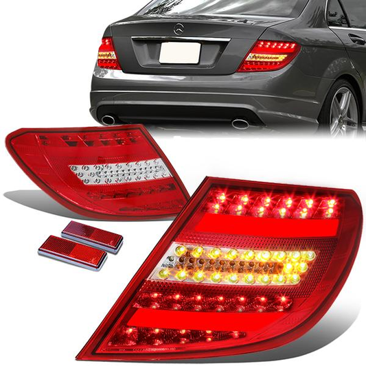 FAROS TRASEROS 12-14 MERCEDES BENZ C-CLASS W204 4-DOOR - 3D STRIP - LED - RED / CLEAR