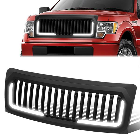 PARRILLA GRILLE - 09-14 FORD F-150 - VERTICAL FENCE STYLE - W/ LED DRL LIGHT - LED'S REQUIRE WIRING INTO EXISTING LIGHTING - MATTE BLACK