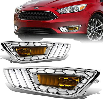 FAROS DE NIEBLA 15-17 FORD FOCUS 4-DR - DOES NOT FIT ELECTRIC MODELS - LED DRL - W/ BEZEL - NO SWITCH - CHROME / YELLOW