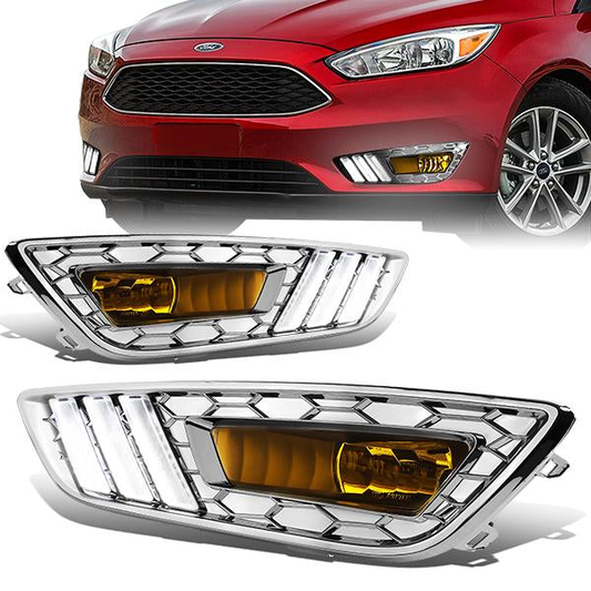 FAROS DE NIEBLA 15-17 FORD FOCUS 4-DR - DOES NOT FIT ELECTRIC MODELS - LED DRL - W/ BEZEL - NO SWITCH - CHROME / YELLOW