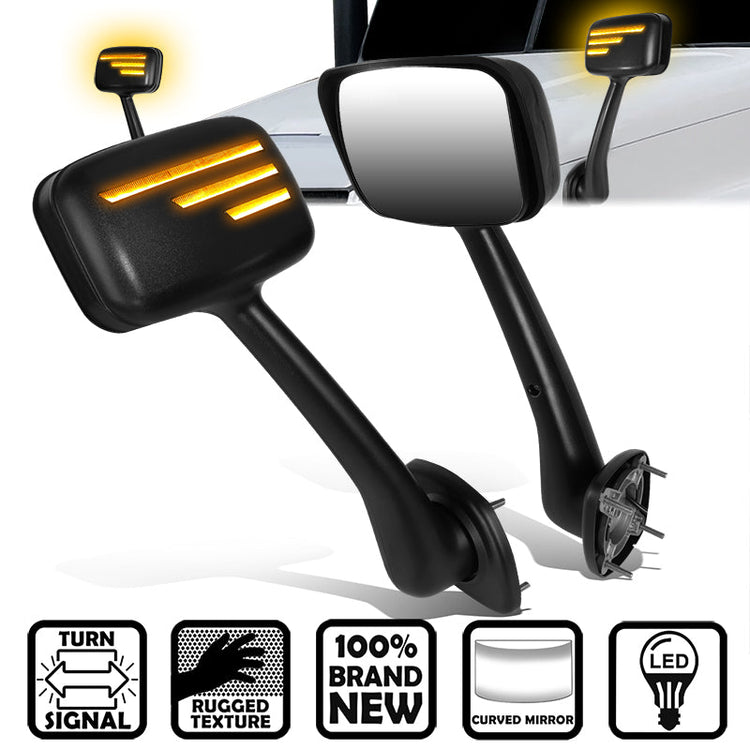 RETROVISOR HOOD MIRROR - 08-17 FREIGHTLINER CASCADIA - MARKER/ TURN SIGNAL LIGHTS NEED TO BE WIRED INTO EXISTING LIGHTING HARNESS - MANUAL - AMBER CHASING LED SIGNAL BAR PATTERN - BLACK