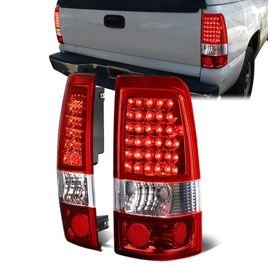 FAROS TRASEROS 99-02 CHEVY SILVERADO 1500 , 2500 , 3500 , HD MODELS / 99-03 GMC SIERRA 1500 , 2500 , 3500 , HD MODELS - LED - CHROME / RED