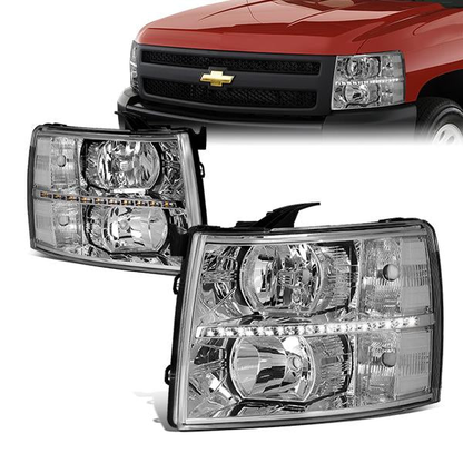 FAROS 07-13 CHEVY SILVERADO 1500 / 07-14 CHEVY SILVERADO 2500 / 3500 & HD MODELS - LED - REFLECTOR - CHROME HOUSING / CLEAR CORNER - H11 LOW BEAM / 9005 HIGH BEAM