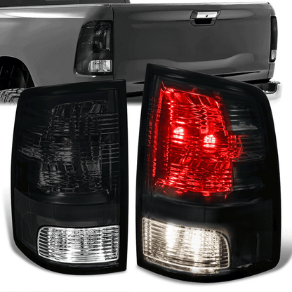 FAROS TRASEROS 09-10 DODGE RAM 1500 / 2010 RAM 2500, 3500 / 11-18 RAM 1500, 2500, 3500 / 19-22 RAM 1500 CLASSIC - FITS MODELS WITH FACTORY HALOGEN TAIL LIGHTS ONLY - DOES NOT FIT MODELS WITH FACTORY LED TAIL LIGHTS - LED - PAIR - BLACK / SMOKE