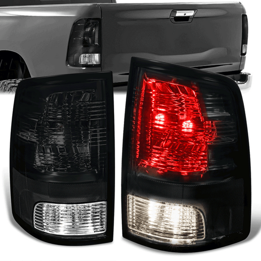 FAROS TRASEROS 09-10 DODGE RAM 1500 / 2010 RAM 2500, 3500 / 11-18 RAM 1500, 2500, 3500 / 19-22 RAM 1500 CLASSIC - FITS MODELS WITH FACTORY HALOGEN TAIL LIGHTS ONLY - DOES NOT FIT MODELS WITH FACTORY LED TAIL LIGHTS - LED - PAIR - BLACK / SMOKE
