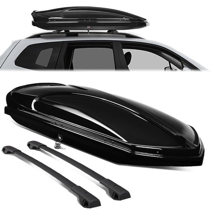 PORTAEQUIPAJE ROOF RACK CROSS BARS + CARGO ROOF BOX - 14-18 SUBARU FORESTER - MOUNTS ONTO OEM ROOF RAILS - BLACK