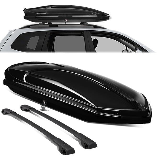 PORTAEQUIPAJE ROOF RACK CROSS BARS + CARGO ROOF BOX - 14-18 SUBARU FORESTER - MOUNTS ONTO OEM ROOF RAILS - BLACK