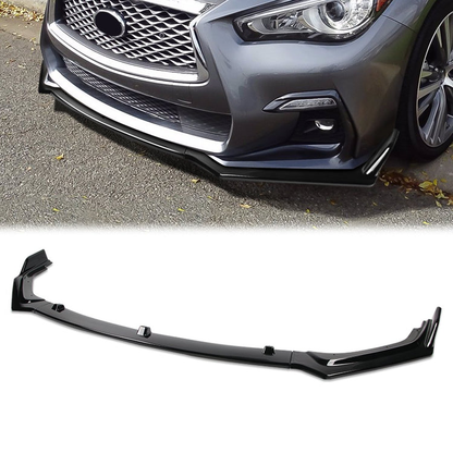 LIP FRONTAL 18-22 INFINITI Q50 - FITS NON SPORT TRIM MODELS ONLY - REQUIRES DRILLING BUMPER FOR INSTALLATION - 3PC - PAINTED GLOSS BLACK