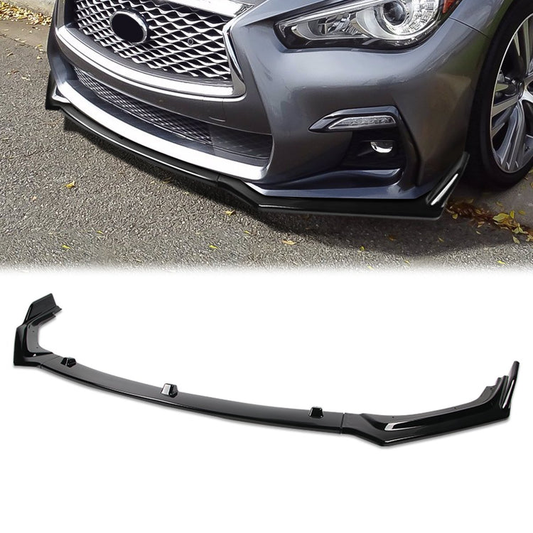 LIP FRONTAL 18-22 INFINITI Q50 - FITS NON SPORT TRIM MODELS ONLY - REQUIRES DRILLING BUMPER FOR INSTALLATION - 3PC - PAINTED GLOSS BLACK