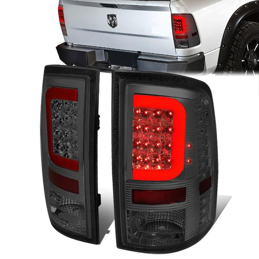 FAROS TRASEROS 09-17 DODGE RAM 1500 / 10-17 DODGE RAM 2500 , 3500 - RED C-BAR - 3D - LED - CHROME / SMOKE