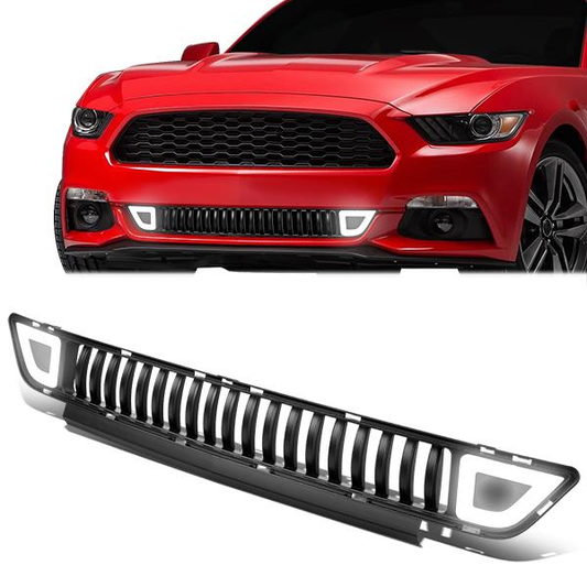 PARRILLA FRONT LOWER GRILLE - 15-17 FORD MUSTANG - VERTICAL FENCE STYLE - W/ LED DRL LIGHT - TRIANGLE LED - BLACK