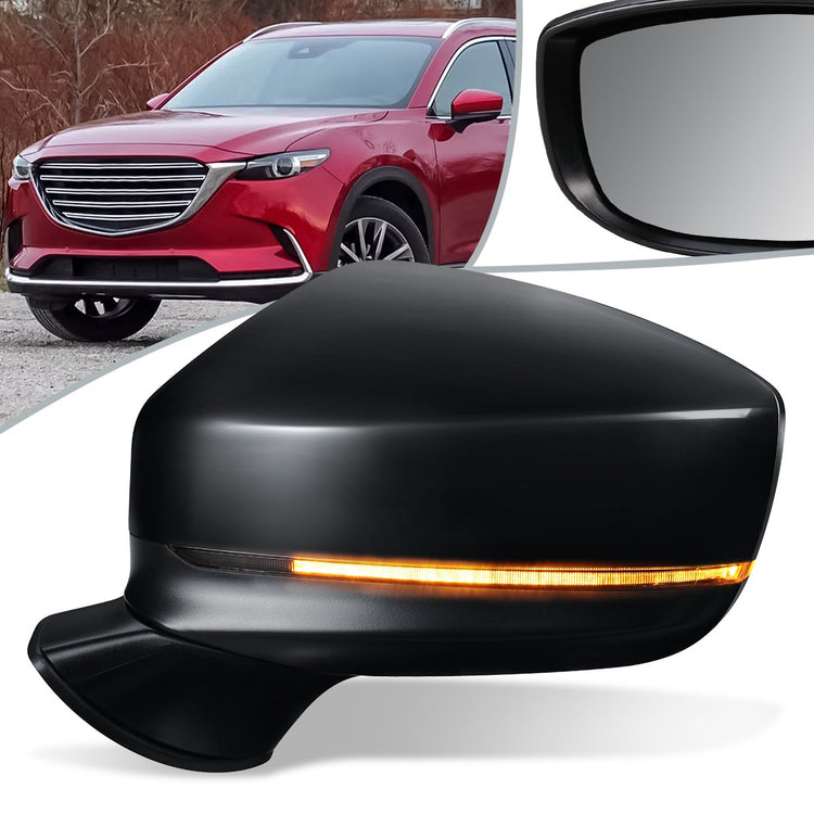 RETROVISOR MIRROR - OEM - 16-20 MAZDA CX-9 - POWERED - W/ SIGNAL LIGHT - FOLDING - BLACK MATERIAL - LEFT