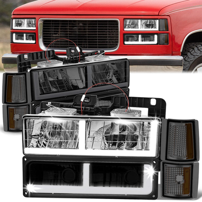 FAROS SMOKE LENS,AMBER REFLECTOR,CHROME HOUSING - 8PCS - LED BAR - 94-99 GMC C1500 K1500 YUKON / 94-99 GMC C1500 SUBURBAN C2500 SUBURBAN K1500 SUBURBAN K2500 SUBURBAN / 94-00 GMC C2500 C3500 K2500 K3500 - FITS MODELS WITH COMPOSITE HEADLIGHTS ONLY