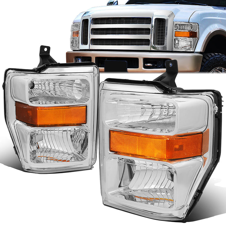 FAROS 08-10 FORD F-250, F-350, F-450, F-550 - SUPER DUTY 2/4-DOOR - H13 LOW BEAM / HIGH BEAM - CHROME HOUSING / AMBER CORNER