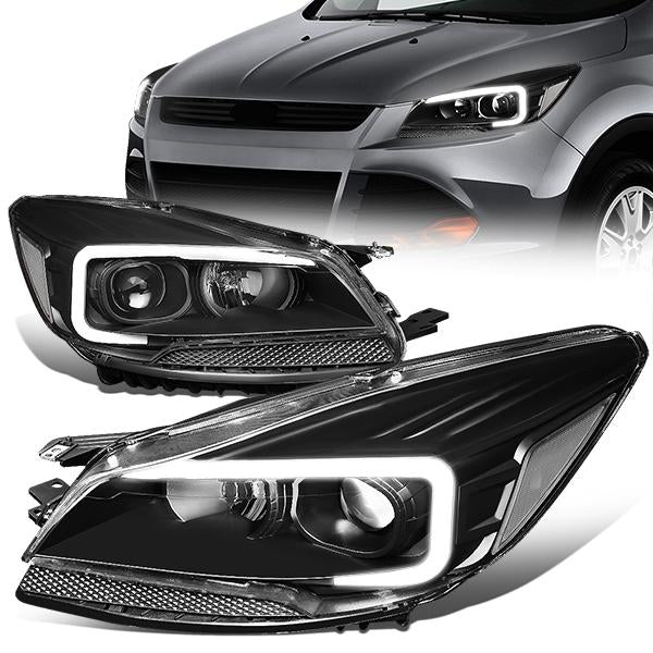 FAROS 13-16 FORD ESCAPE - 3D - LED DRL - PROJECTOR - BLACK HOUSING / CLEAR CORNER - H1 LOW BEAM / H8 HIGH BEAM / 168 MARKER BULB