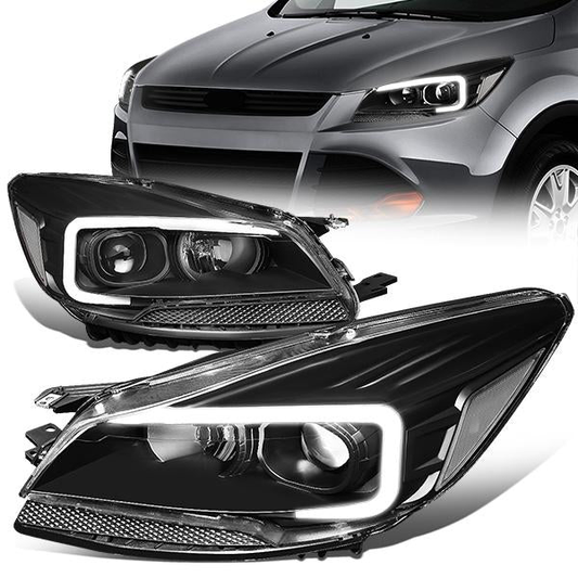 FAROS 13-16 FORD ESCAPE - 3D - LED DRL - PROJECTOR - BLACK HOUSING / CLEAR CORNER - H1 LOW BEAM / H8 HIGH BEAM / 168 MARKER BULB