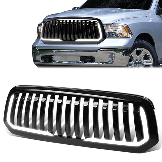 PARRILLA GRILLE - 13-18 DODGE RAM 1500 / 2018 DODGE RAM 1500 CLASSIC - DOES NOT FIT REBEL MODEL - VERTICAL FENCE STYLE - W/ LED DRL LIGHT - LED'S REQUIRE WIRING INTO EXISTING LIGHTING - BLACK