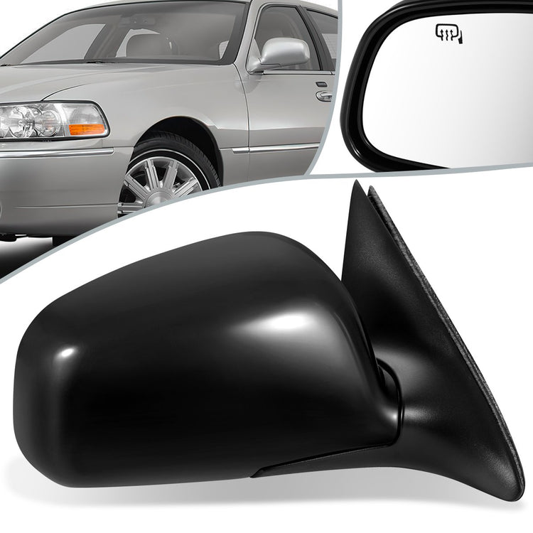 RETROVISOR MIRROR - OEM - 98-02 LINCOLN TOWN CAR - POWERED - HEATED - W/ MEMORY - W/O ELECTROCHROMIC - BLACK MATERIAL - RIGHT