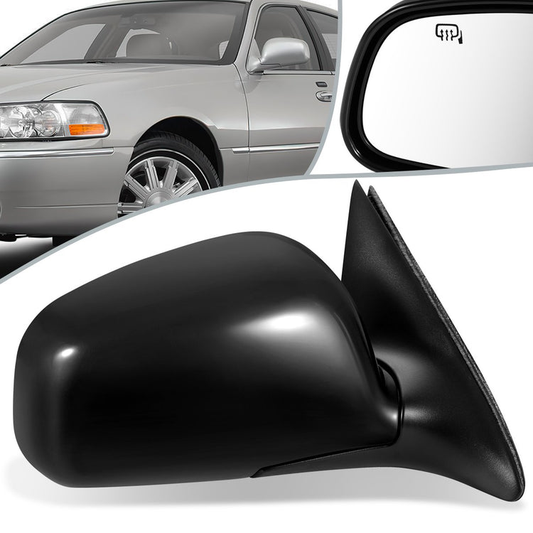 RETROVISOR MIRROR - OEM - 98-02 LINCOLN TOWN CAR - POWERED - HEATED - W/ MEMORY - W/O ELECTROCHROMIC - BLACK MATERIAL - RIGHT