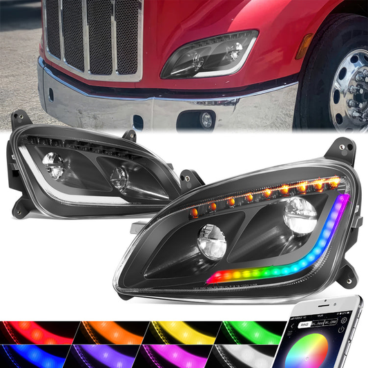 FAROS 13-20 PETERBILT 579 / 11-18 PETERBILT 587 - FULL LED RGB DRL SEQUENTIAL TURN SIGNAL - BLACK