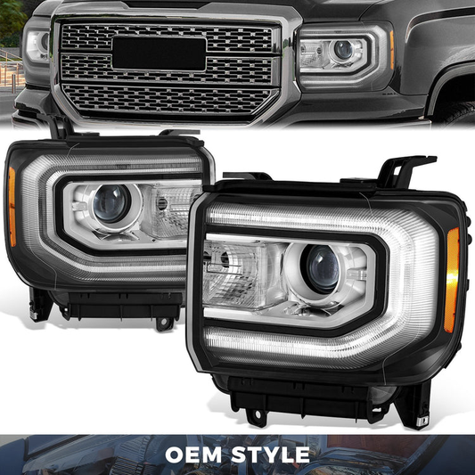 FAROS OE STYLE - 16-18 GMC SIERRA 1500 / 19 GMC SIERRA 1500 LIMITED - HID DRL HEADLIGHT - D5S HEADLIGHT / 7443NA TURN SIGNAL - BLACK HOUSING / AMBER REFLECTOR - LEFT AND RIGHT SET