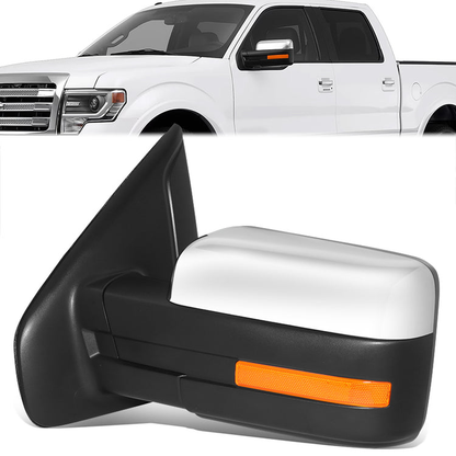RETROVISOR MIRROR - OE STYLE - FORD F-150 11-14 - WITH POWER WITH HEATED WITH SIGNAL WITH BLIND SPOT MIRROR CHROME COVER - DRIVER SIDE - SMOOTH - BLACK / CHROME