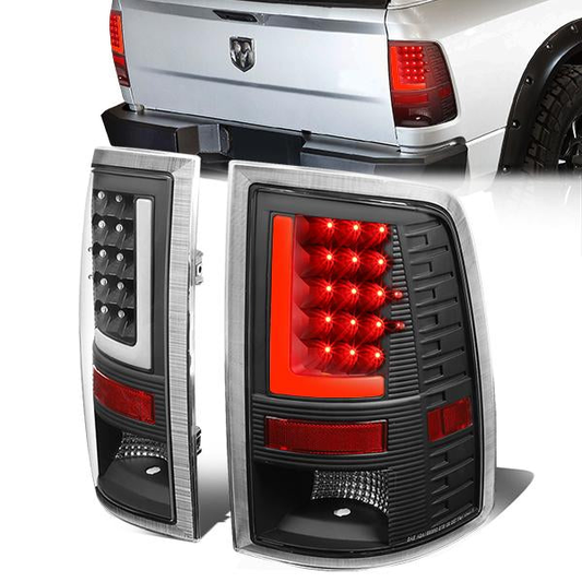 FAROS TRASEROS 09-17 DODGE RAM 1500 / 10-17 DODGE RAM 2500 , 3500 - L-BAR - 3D - LED - BLACK / CLEAR