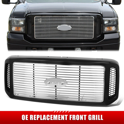 PARRILLA GRILLE - FD F350 P/U '05-'07(SUPR DUTY)/ GRILLE ASS'Y/ CHROME W/BLACK FRAME/ (DAVIDSON MODEL)//PARTS.NO,FO1200458//OEM NO,6C3Z8200DA