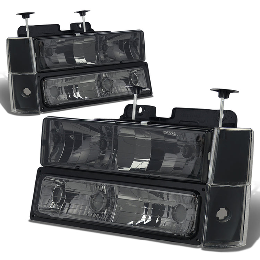 FAROS 88-93 CHEVY C10 2/4-DOOR - 8PC - SMOKE HOUSING / CLEAR CORNER - 9006 LOW BEAM / 9005 HIGH BEAM