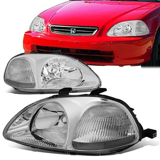 FAROS 96-98 HONDA CIVIC 2/3/4-DOOR - H4 LOW BEAM / HIGH BEAM - CHROME HOUSING / CLEAR CORNER