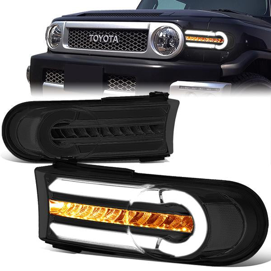 CUARTOS LUZ 07-14 TOYOTA FJ CRUISER - 3D - LED - DRL - 2PC - CHROME HOUSING / SMOKE LENS / CLEAR CORNER