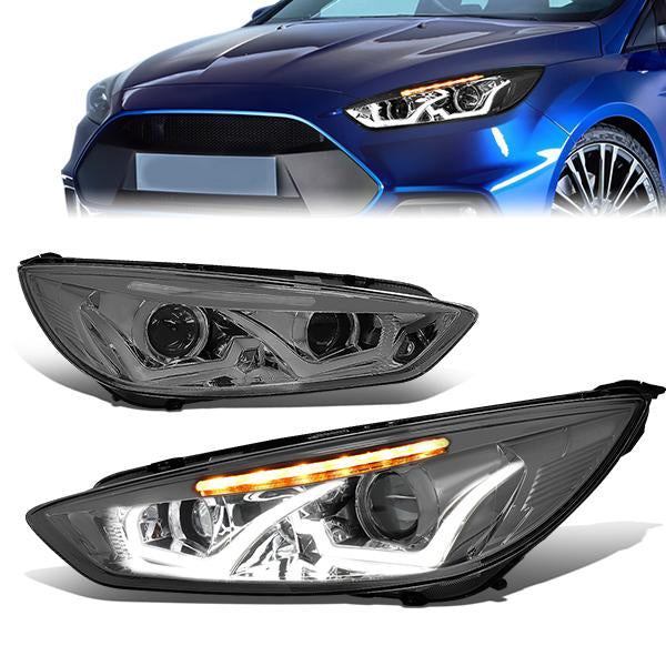 FAROS 15-17 FORD FOCUS 4-DOOR - ONLY FITS HALOGEN HEADLIGHT MODELS -  DOES NOT FIT ELECTRIC MODELS - LED - DUAL HALO PROJECTOR - SMOKE HOUSING / CLEAR CORNER - H11 LOW BEAM / H1 HIGH BEAM