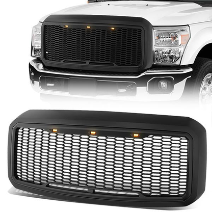 PARRILLA GRILLE - 11-16 FORD F-250, F-350, F-450, F-550 - HONEYCOMB MESH - W/ LED LIGHTS - MATTE BLACK