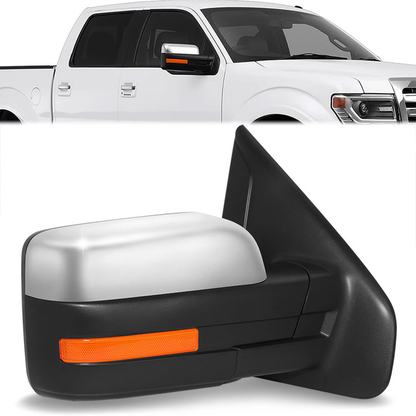 RETROVISOR MIRROR - OE STYLE - FORD F-150 09-10 - WITH POWER WITH HEATED WITH SIGNAL CHROME COVER - PASSENGER SIDE - SMOOTH - BLACK / CHROME