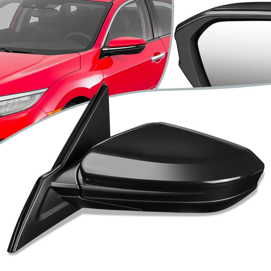 RETROVISOR MIRROR - OEM - 16-18 HONDA CIVIC 4-DR - POWERED - HEATED - FOLDING - W/ ASPHERICAL GLASS - BLACK MATERIAL - LEFT