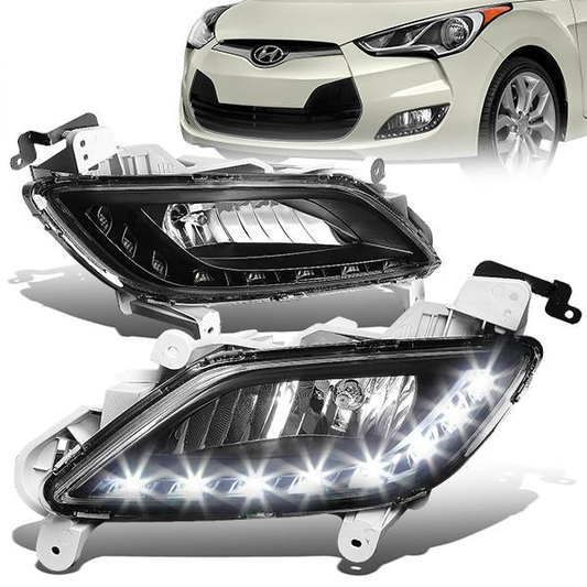 FAROS DE NIEBLA 12-16 HYUNDAI VELOSTER 3-DR - LED DRL - W/ SWITCH - 881 BULB - BLACK