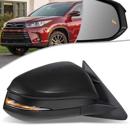 RETROVISOR MIRROR - OEM - 14-16 TOYOTA HIGHLANDER - POWERED - HEATED - W/ SIGNAL LIGHT - W/ BSD - FOLDING - RIGHT - BLACK MATERIAL