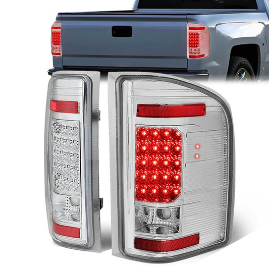 FAROS TRASEROS 07-13 CHEVY SILVERADO 1500 , GMC SIERRA 1500 / 07-14 CHEVY SILVERADO 2500HD , 3500HD , GMC SIERRA 2500HD , 3500HD - LED - CHROME / CLEAR
