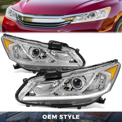 FAROS 16-17 HONDA ACCORD SEDAN - FITS EX, EX-L, SE SPORT MODELS WITH HALOGEN HEADLIGHTS & LED DRL - PROJECTOR - H11 LOW / 9005 HIGH / 7444NA SIGNAL - CHROME HOUSING / AMBER CORNER