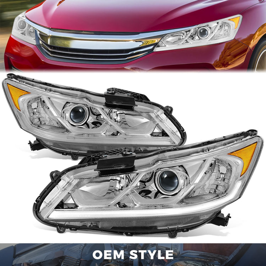 FAROS 16-17 HONDA ACCORD SEDAN - FITS EX, EX-L, SE SPORT MODELS WITH HALOGEN HEADLIGHTS & LED DRL - PROJECTOR - H11 LOW / 9005 HIGH / 7444NA SIGNAL - CHROME HOUSING / AMBER CORNER